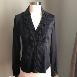 ETCETERA Tuxedo Style Black Silk Blouse